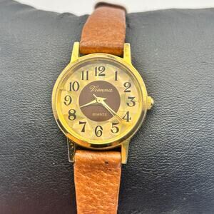 Vienna Gold Tone Brown Leather 25mm Women’s Quartz Watch Working